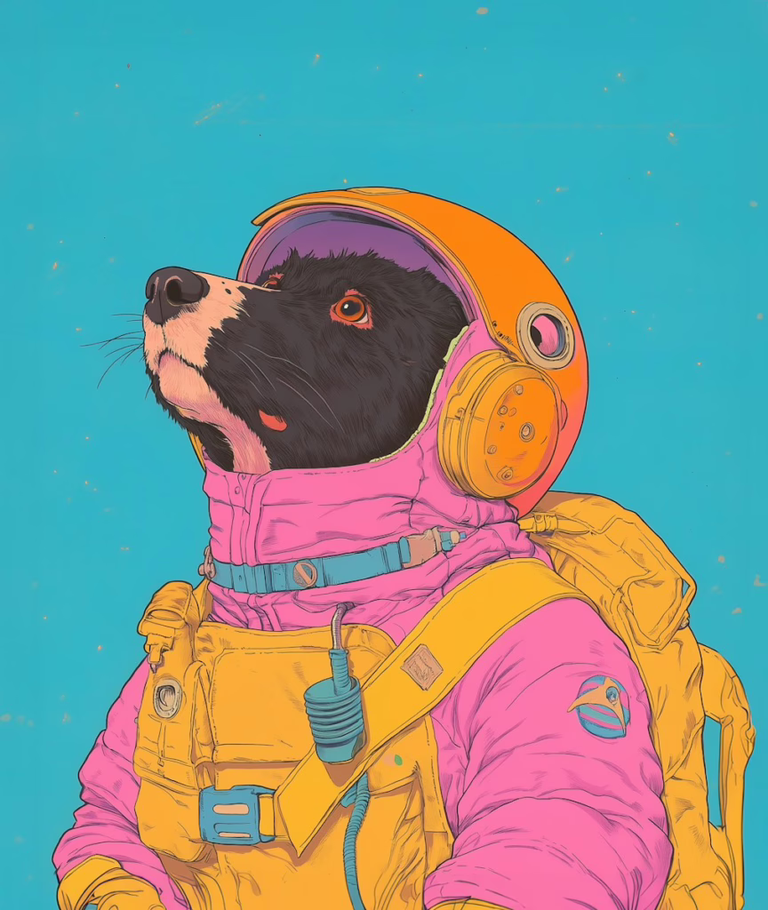Dog in Astronaut Suit Illustration of a dog in an astronaut suit representing AI-driven brand consistency.